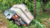 Mobil Pikap Bermuatan Gabus Kotak Terjungkal