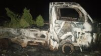 Penampakan Bangkai Mobil Pikap, Pengangkut Barang Kiriman J&T Yang Ludes Terbakar