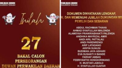 Berikut Daftar Nama Perseorangan Bakal Calon DPD Dapil Sulteng