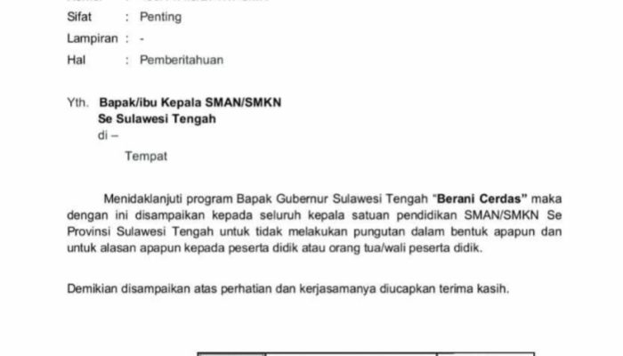 Program Gubernur Sulteng “Berani Cerdas” Tegaskan Tidak Ada Lagi Pungutan Peserta Didik SMAN/SMKN